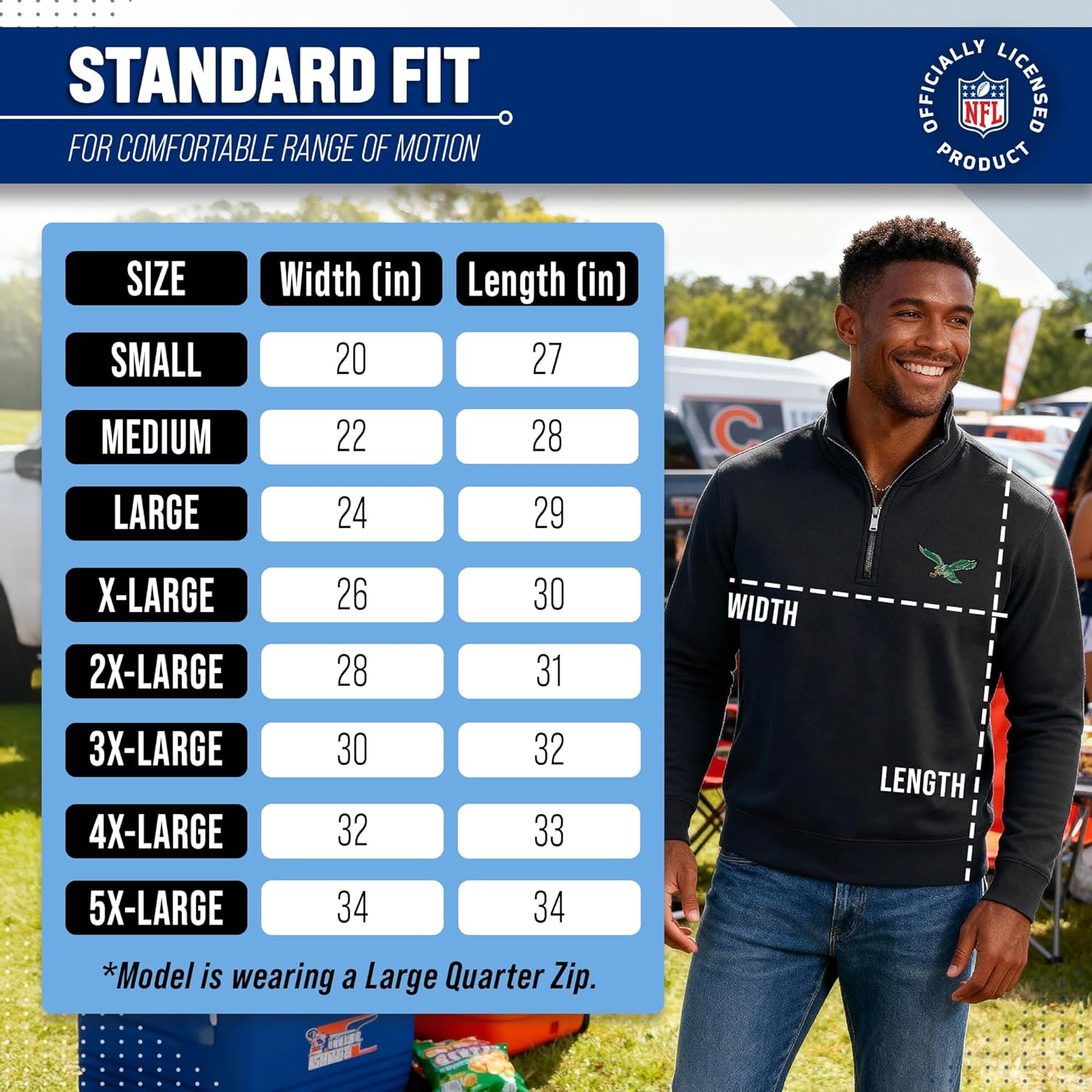 Team Fan Apparel NFL Adult Unisex Team Logo Quarter Zip Pullover Sweatshirt, Mid-Weight Officially Licensed Fleece Apparel