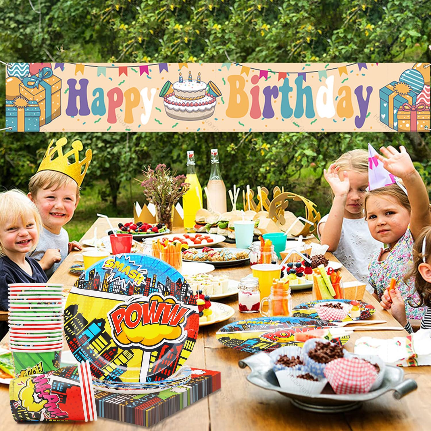 Ruenie 42 PCS Set Stoviglie Compleanno Bambini, Carta Piatti e