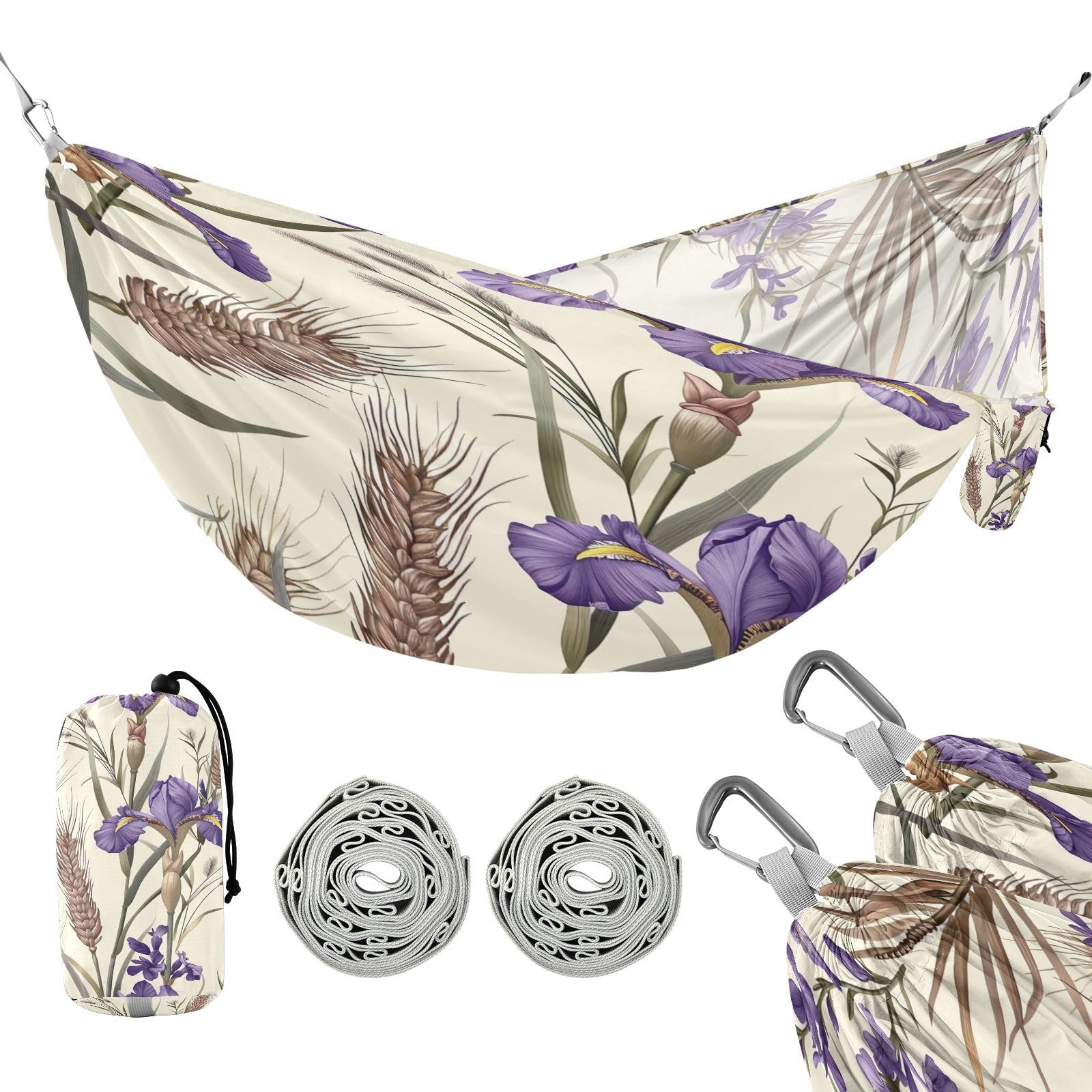 Kigai Wheat Ears Flowers Camping Hammock Durable & Portable Travel Hammock Holds 330lbs with Tree Strapsm, Pocket, Camping Accessories