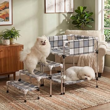 Bedside Dog Bunk Bed with Guardrail & Stairs, Elevated Double Pet beds