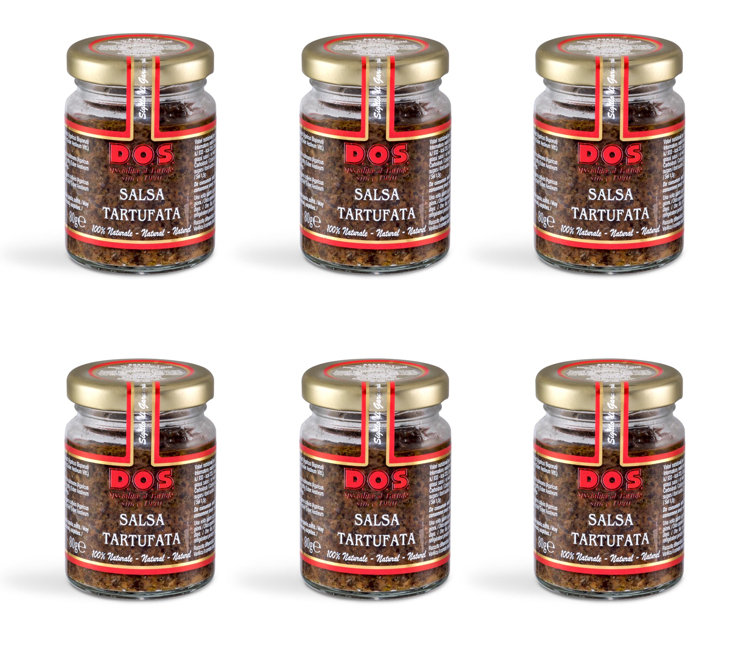 DOS Tartufi - Sauce aux truffes artisanale | Sans colorants ni conservateurs | Idéale pour bruschetta, plats principaux, œufs et légumes | Lot de 6 pots de 80g