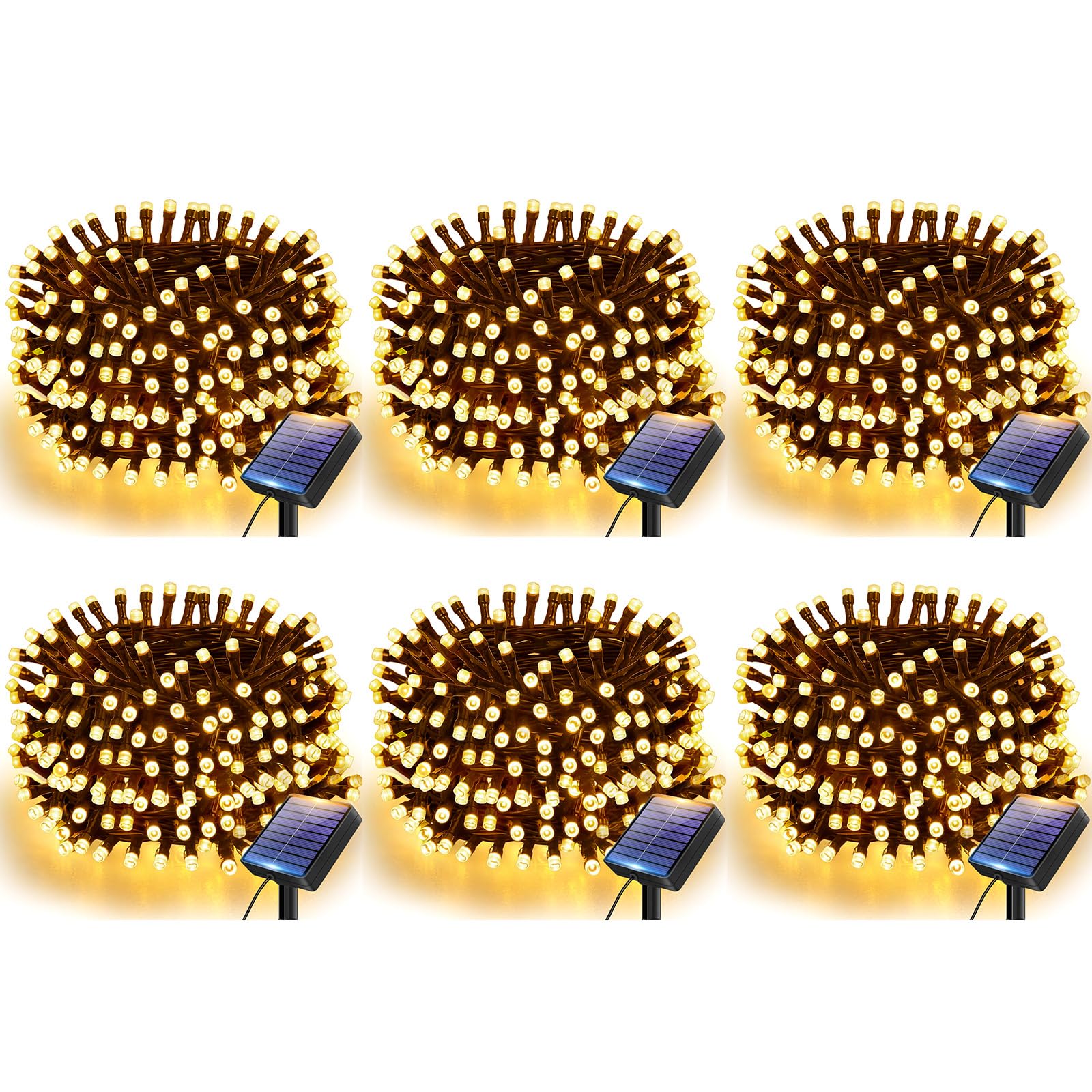 btfarm Cadena de luces solares para exteriores, 6 m, 60 LED, IP65, resistente al agua, 8 modos, para jardín, balcón, árbol, terraza, Navidad, patio, blanco cálido