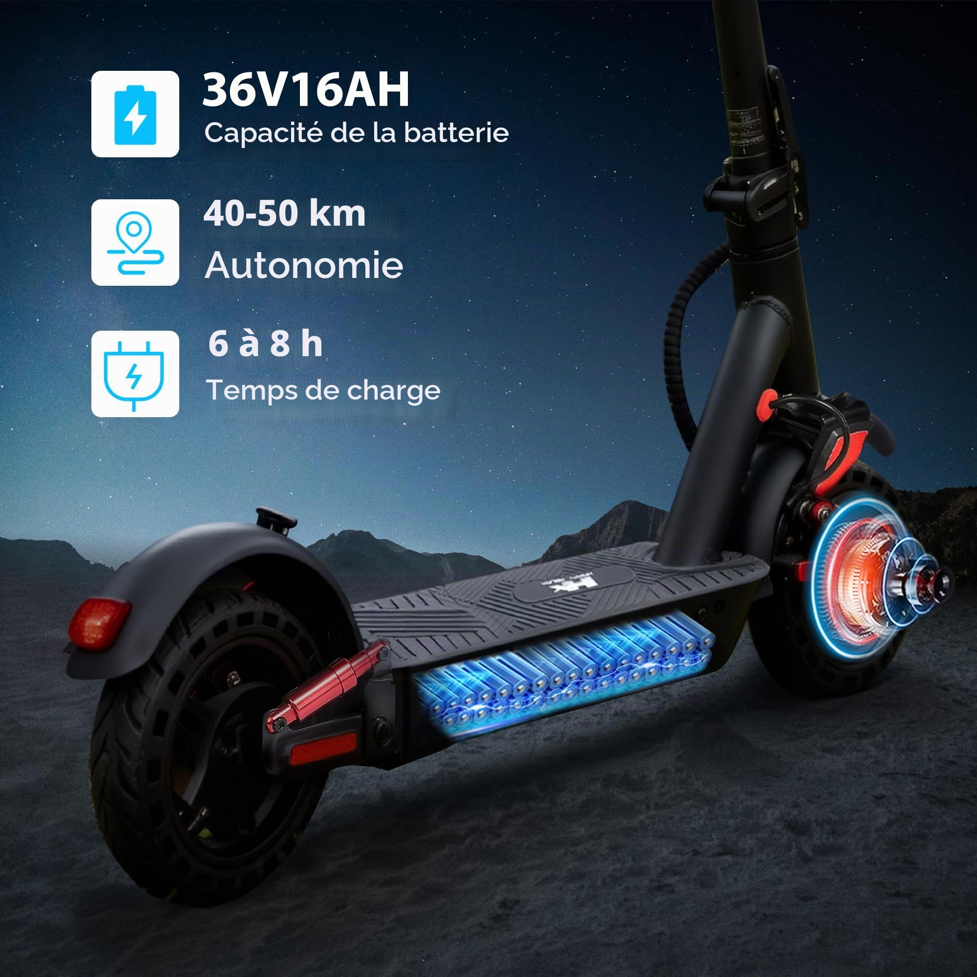 HX D06 Trottinette Électrique Adulte Pliable avec Batterie 16/25Ah, 500W et Double Suspensions, Autonomie 35-70 km Escooter, Vitesse Max 25 km/h, Pneu Plein 8.5", APP