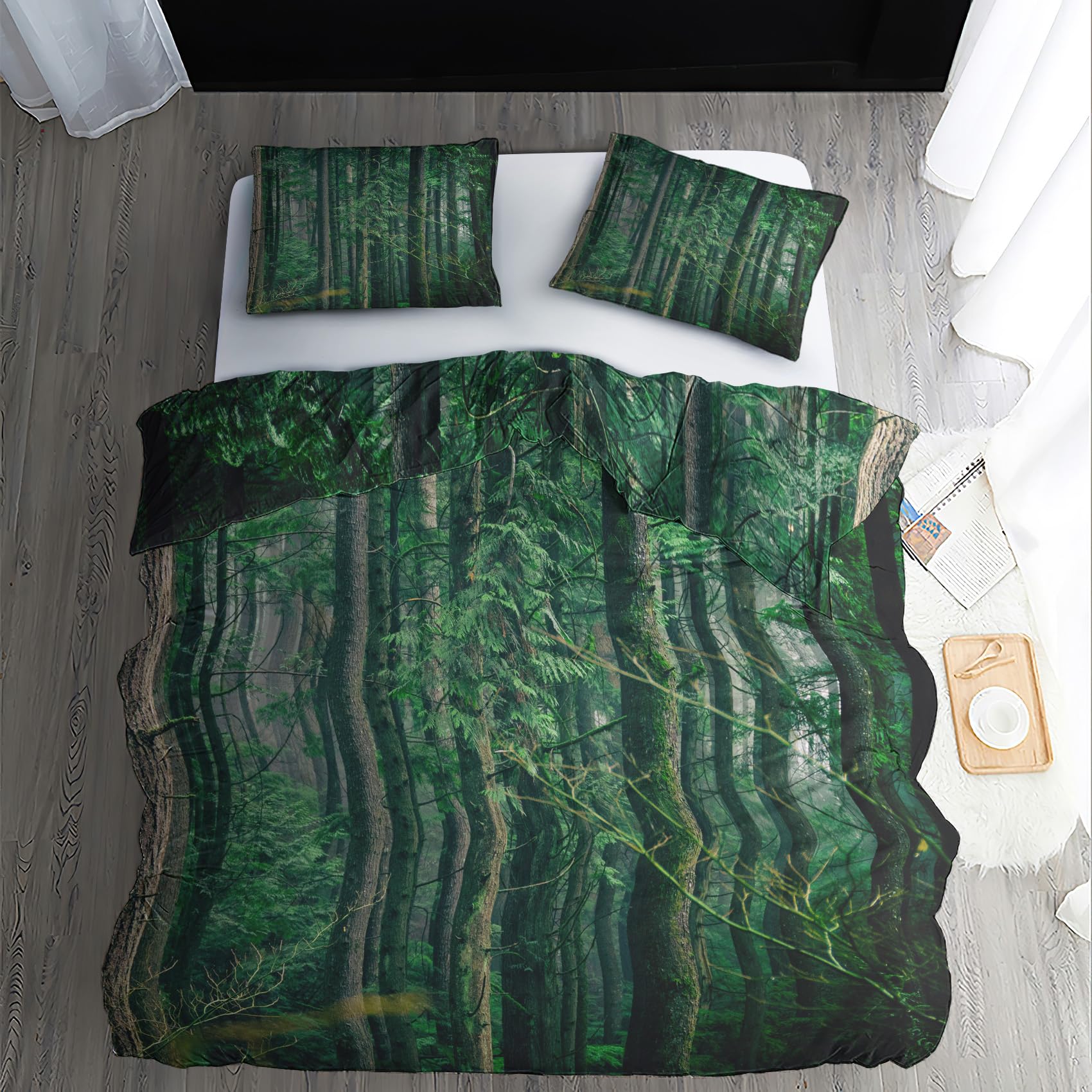 ZDABAOEC Forest Duvet Cover King Size, Nature Tree Bedding Sets 3 Piece, 110gsm Brushed Microfibre Reversible Quilt Cover with Zip & Ties, Soft and Breathable, 2 Pillowcases