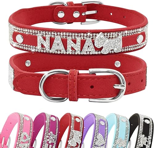 Miniatura 6 de Senristar Collar de perro de cristal personalizado con nombre brillante, collar de perro con diamantes de imitación brillantes personalizado para