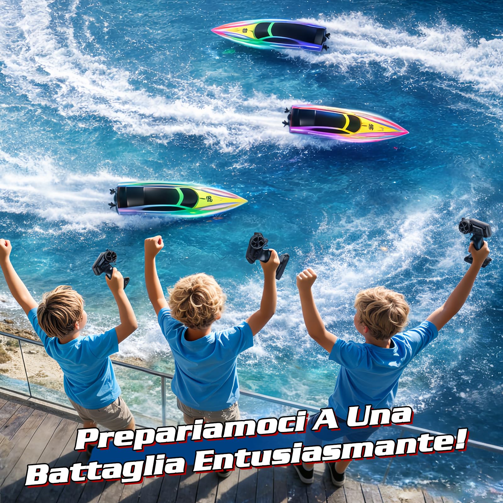 FORMIZON Barca Telecomandata, 2,4 GHz Motoscafo Radiocomandato con 7 Modalità luce a LED, 15 km/h Barca RC per Piscine e Laghi, Barche da Corsa Speedboot Giocattolo per Bambini e Adulti (Blu)