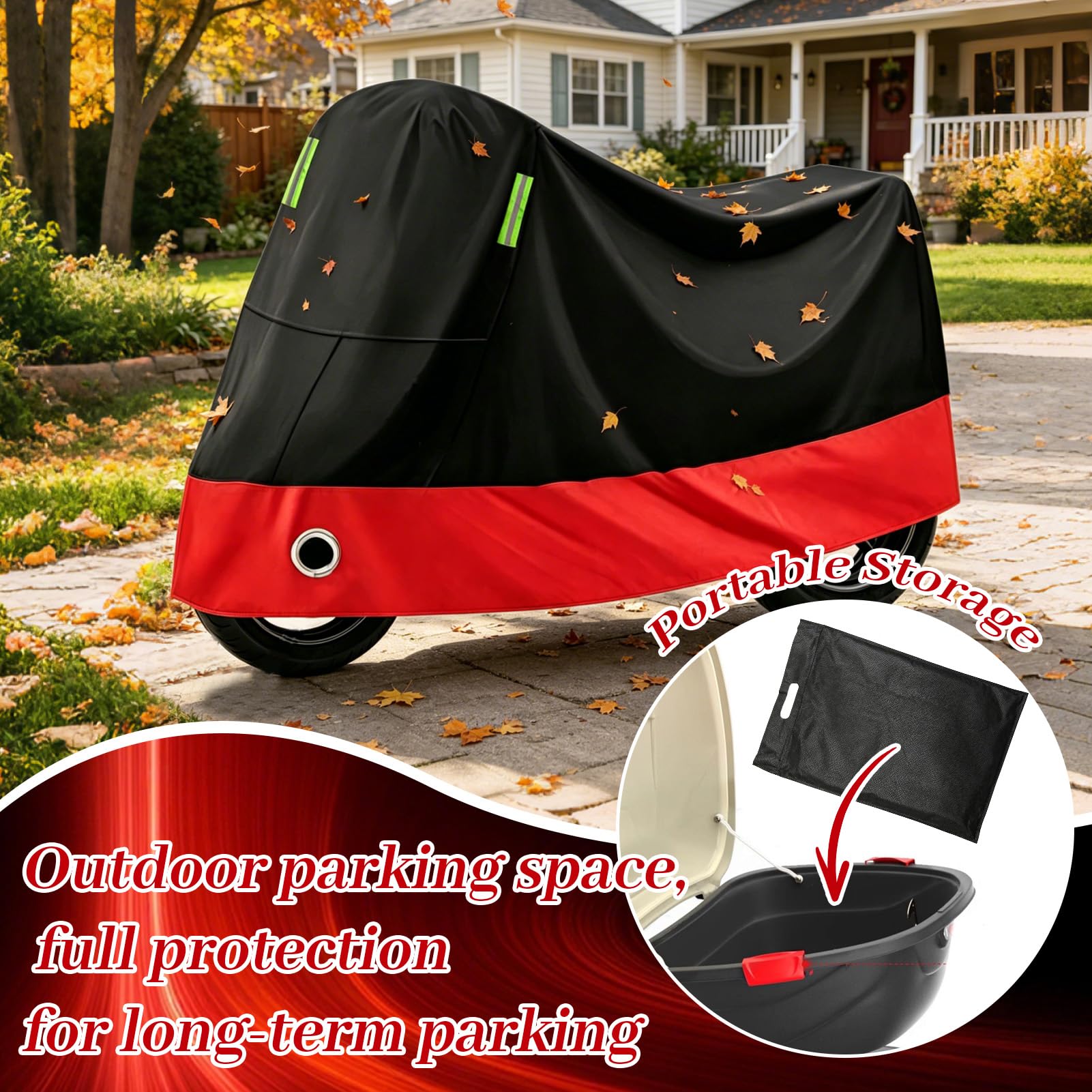 Cubierta para Scooter de Motor,(245 cm x 105 cm) (Negro Rojo) | Cubierta de Moto Impermeable,Funda para Motocicleta, Lona para Motocicleta, Impermeable, Resistente al Invierno