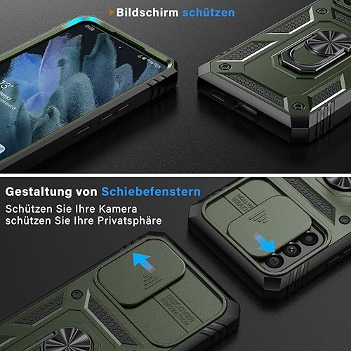 Miniatura 2 de PASNEW Funda para Samsung Galaxy A42 5GM42 5G, funda militar resistente de cuerpo completo a prueba de golpes, lente deslizante con anillo giratorio