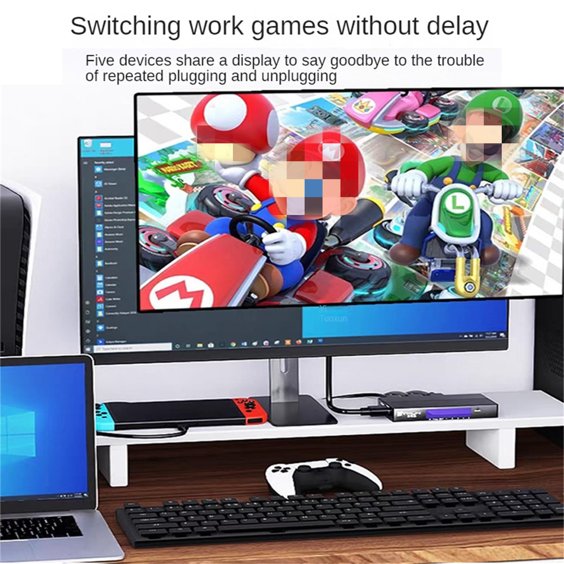 Przełącznik HDMI 2.1 kompatybilny z 8K 60 Hz i 4K 120 Hz, 5 wejść i 1 wyjście z 3 portami HDMI i 2 portami typu C, konwerter do Xbox, PS5 i monitorów.
