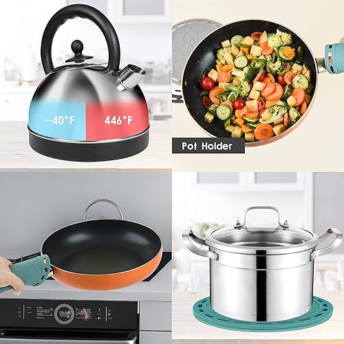 Miniatura 6 de Smithcraft Juego de 3 alfombrillas de silicona grandes y redondas para ollas de silicona, almohadillas calientes y salvamanteles para platos