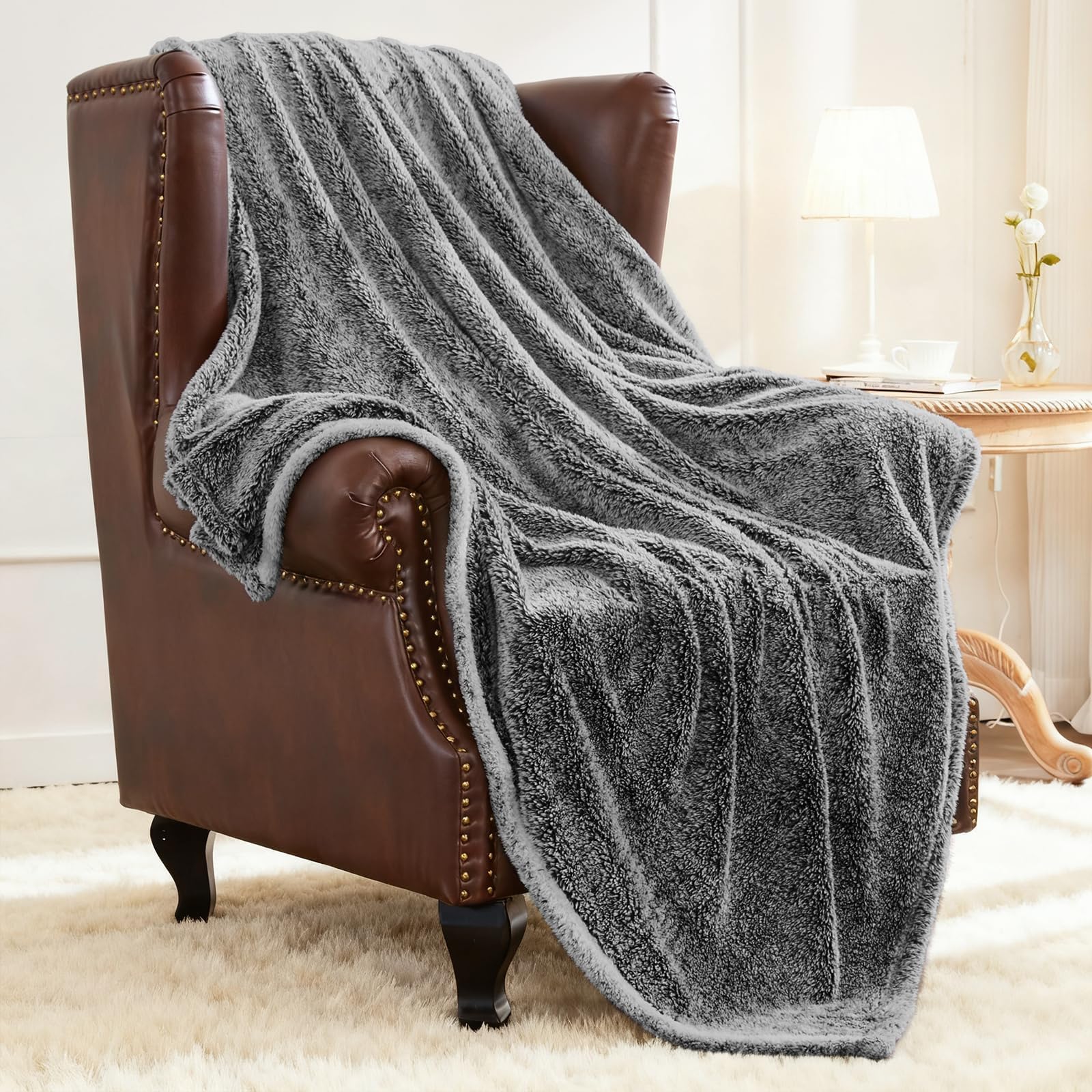 Exclusivo Mezcla Fuzzy Large Fleece Throw Blanket for Couch, Mixed Black | 50x70 Inches, Super Soft and Cozy Throw, Plush Fluffy Blanket for Sofa, Bed, Bedroom, Home Decor, All Season