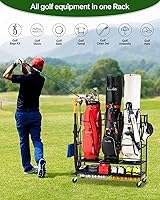 Vista 2 de Organizador de almacenamiento para bolsas de golf en el garaje - Soporte para bolsas de golf compatible con bolsas de golf, palos de golf, pelotas