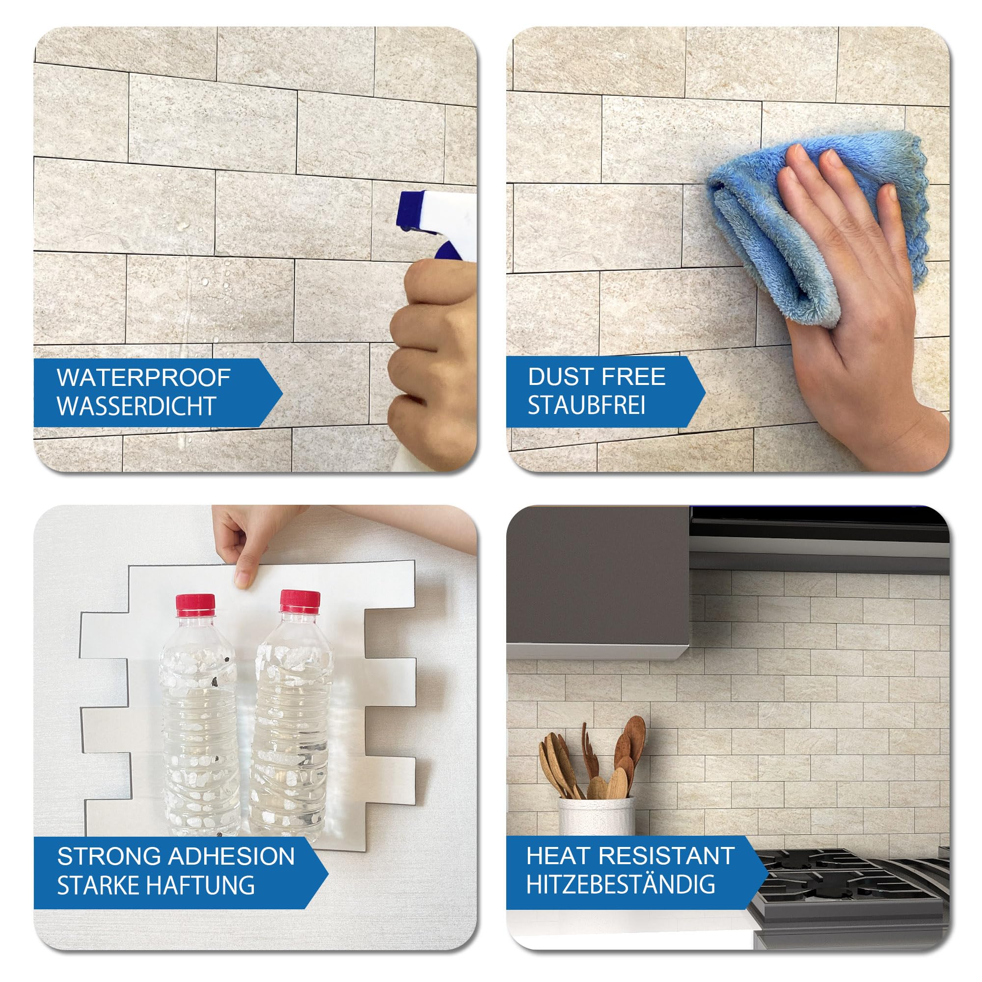 Mosaikfliesen Matte U Bahn Fliesen Selbstklebend,Fliesenaufkleber Marmor Optik Selbstklebende Fliesen Wasserdicht (Beige 10 Stück)