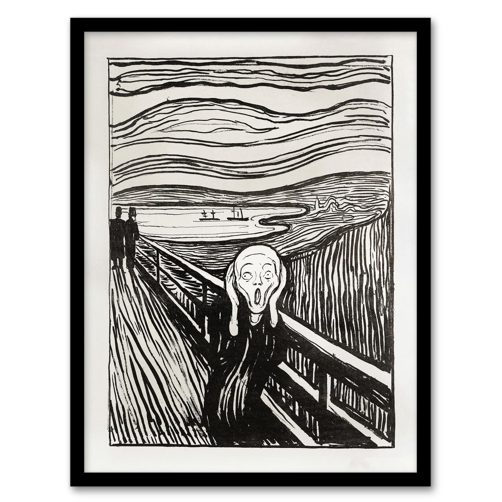 Artery8 Edvard Munch The Scream 1895 Black and White Framed Wall Art Print Home Décor A4