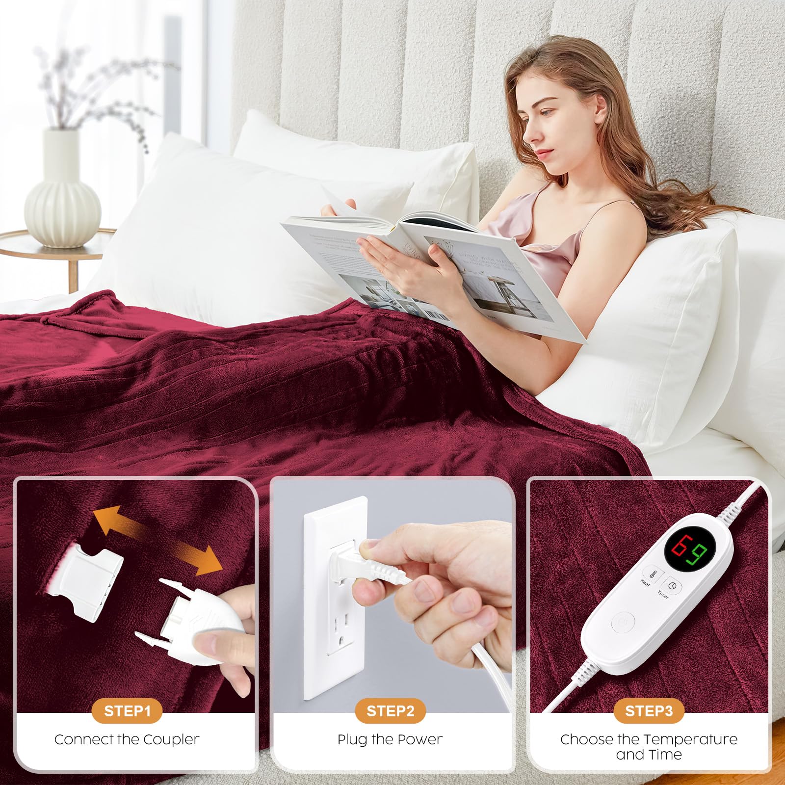 VEVOR Heated Blanket Electric Throw 50 X 60 Twin Size Soft