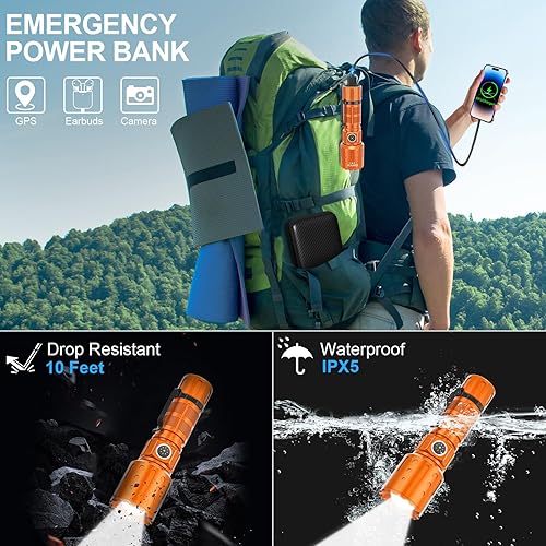 Miniatura 6 de Banral Linternas recargables de alto lúmenes, súper brillante, de largo alcance, pequeña y potente, 6 modos LED táctico, bolsillo impermeable, luz