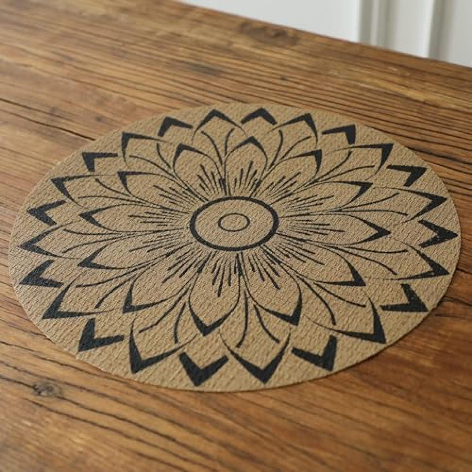 Sets de table ronds motif tournesol noirs en PVC thermorésistant x4