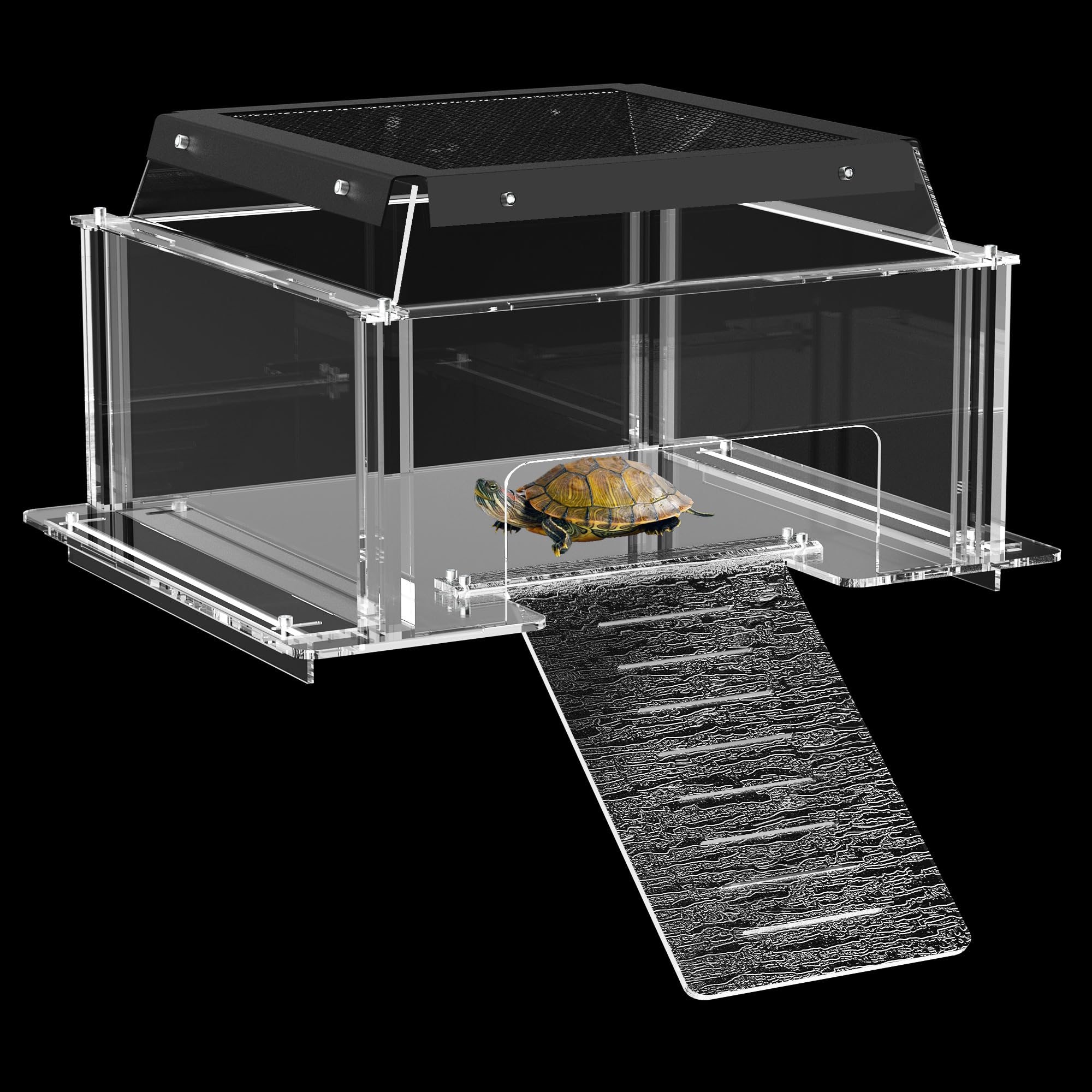 Photo 1 of **FACTORY SEALED** VERSSURE Turtle Basking Platform & Dock Fits 9.8-13.6 Inch Wide Aquariums, Clear Acrylic Turtle Topper Basking Platform with Metal Mesh Top, Anti-Slip Reptile Ramp Sunbathing Dock