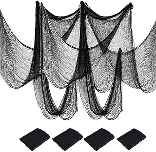 4 Pack Halloween Creepy Cloth, Scary Spooky Cloth Creepy Gauze, 30 x 72inch Freaky Loose Weave Creepy Cloth, Decorations for Haunted Houses Props Halloween Wall Outdoor Indoor Decor (Black)