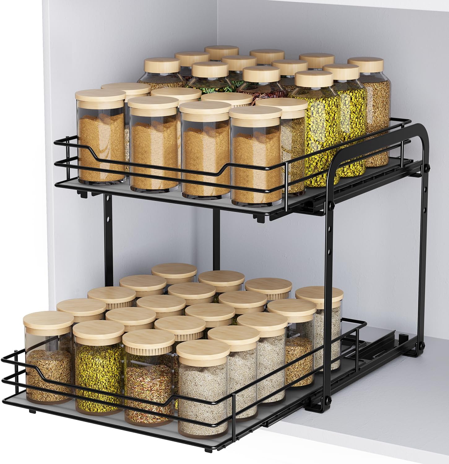 AIRUJIA Pull Out Organizer Spice Racks, 2Tier Spice Rack