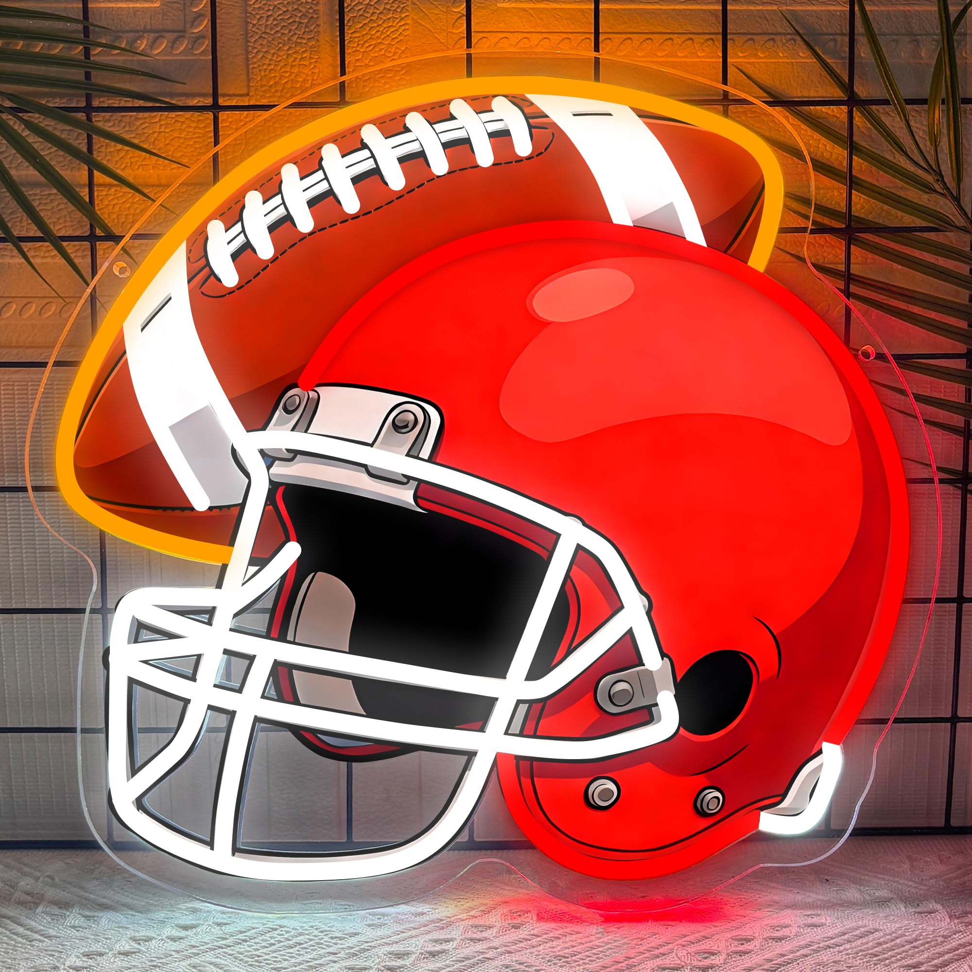 Football healmet  Neon Sign, Football Helmet UV Printed Neon Light for Wall Decor, Dimmable USB Powered Sports Themed Neon Sign for Bedroom, College Dorm, Game Room, Man Cave, Bar, Ideal Present for Fans