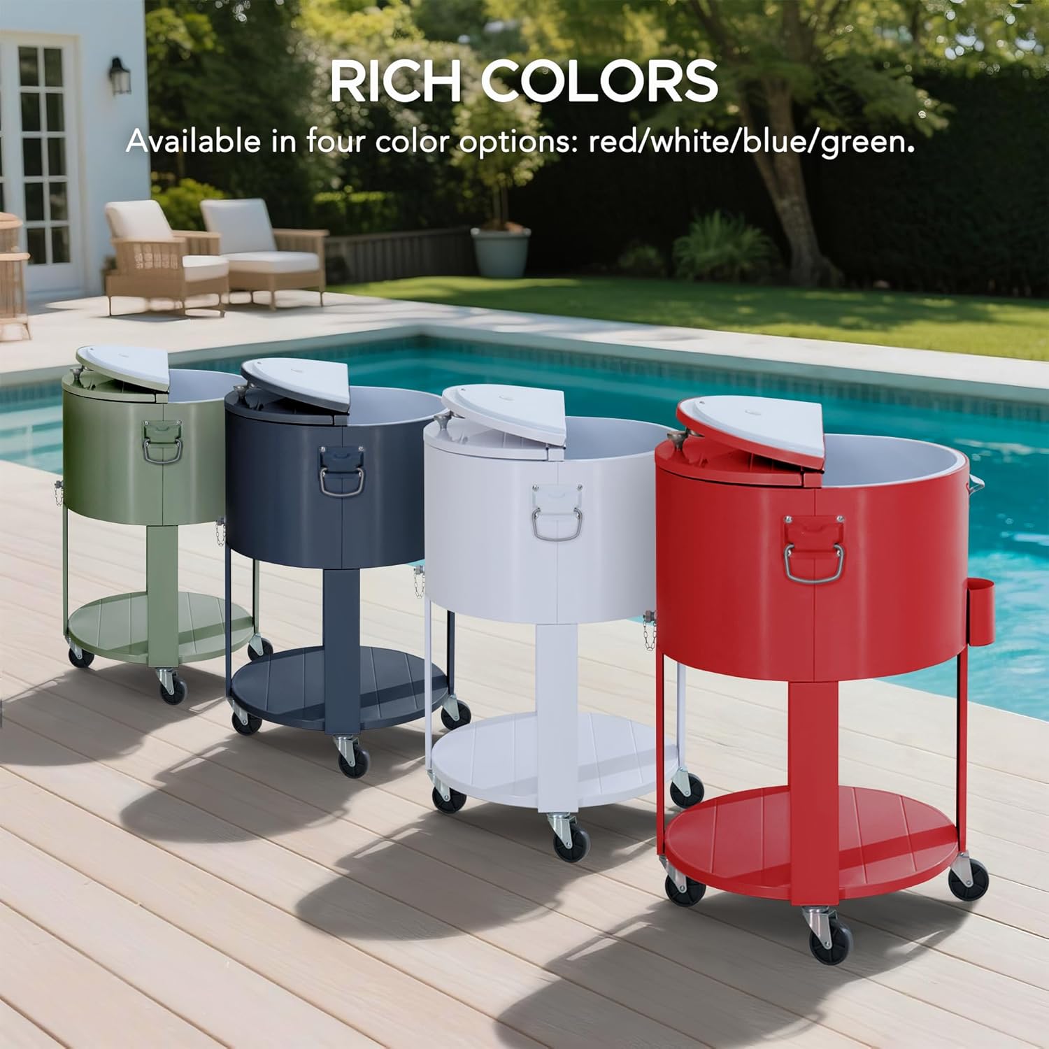 SUNJOY 60 Quart Rooling Ice Chest Cooler Cart, Portable Patio Party Bar Drink Cooler Cart, Beverage Bar with Bottle Opener and Shelf