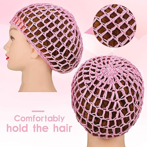 Miniatura 2 de 6 piezas de malla de ganchillo para el pelo de rayón tejido de red gruesa y corta para mujer, adorno para dormir, Negro, azul, rosa, morado, gris,