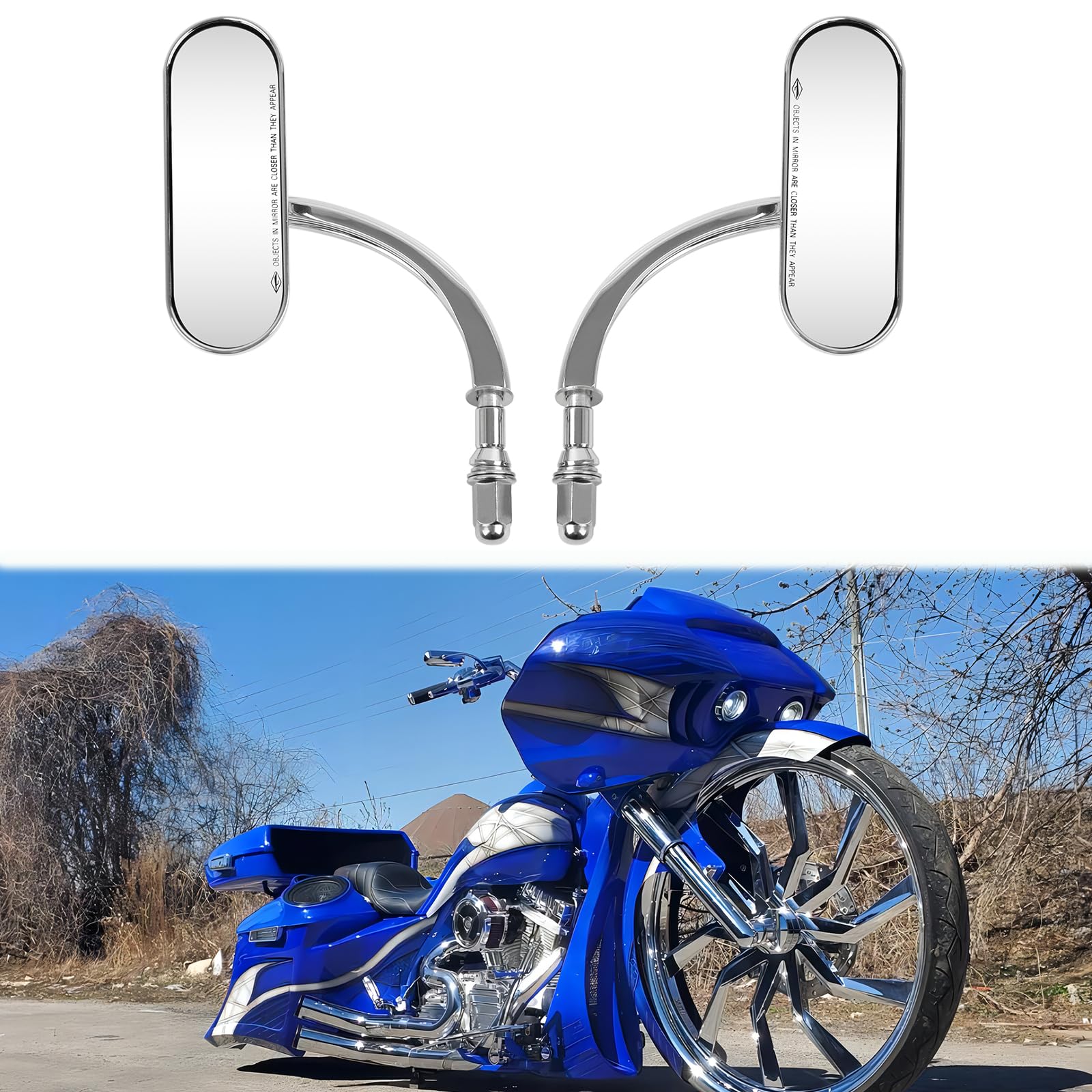 Espejos Retrovisores de Motocicleta de Forma Ovalada Cromo, M8 M10 Retrovisores Moto Compatible con Harley Road King Softail Glide Dyna Chopper Bobber Touring Cruiser Street Bike Yamaha
