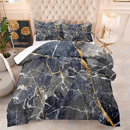 Miniatura 8 de BIVVI Juego de edredón con estampado de mármol verde salvia, ilustraciones abstractas, juego de ropa de cama moderno, tamaño individual, líneas