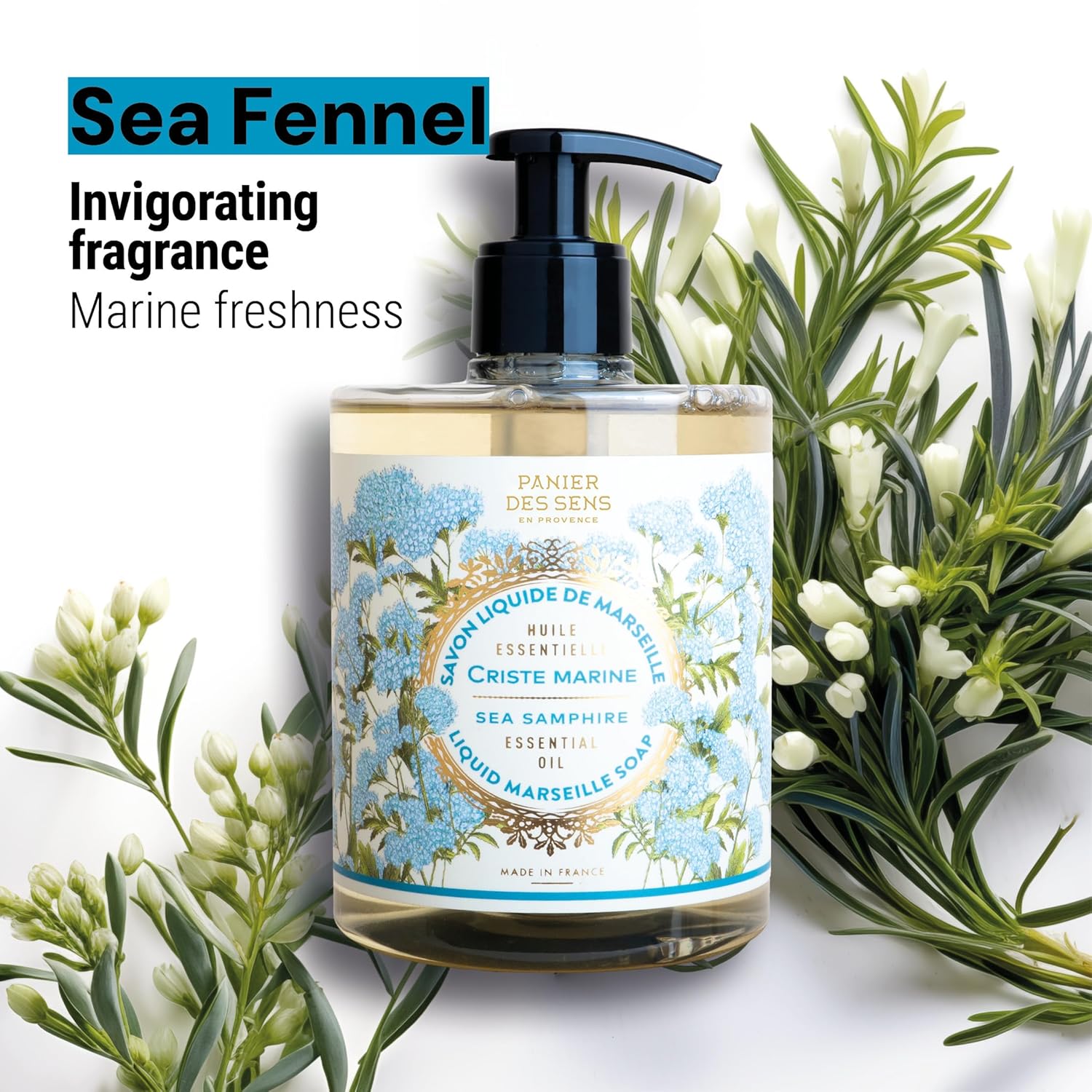 Panier des Sens - Moisturizing Liquid Hand Soap - Sea Samphire Hand Wash - French Marseille Hand Soap with Coconut Oil - Refillable Kitchen & Bathroom Hand Soap - 97% Natural Ingredients -16.9 Fl.oz - Image 2