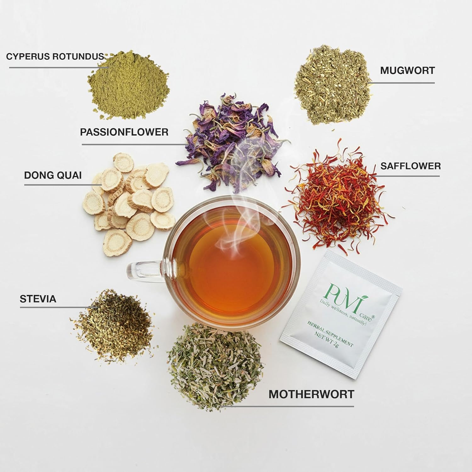 Puvi Care Menopause Tea, Dong Quai Tea for Hot Flash Relief, Herbal Tea bags Hormone BalancePassion Flower Tea Motherwort tea | Non-GMO, Sugar-Free, Gluten Free | Hot flash relief for women | 90 Bags - Image 3