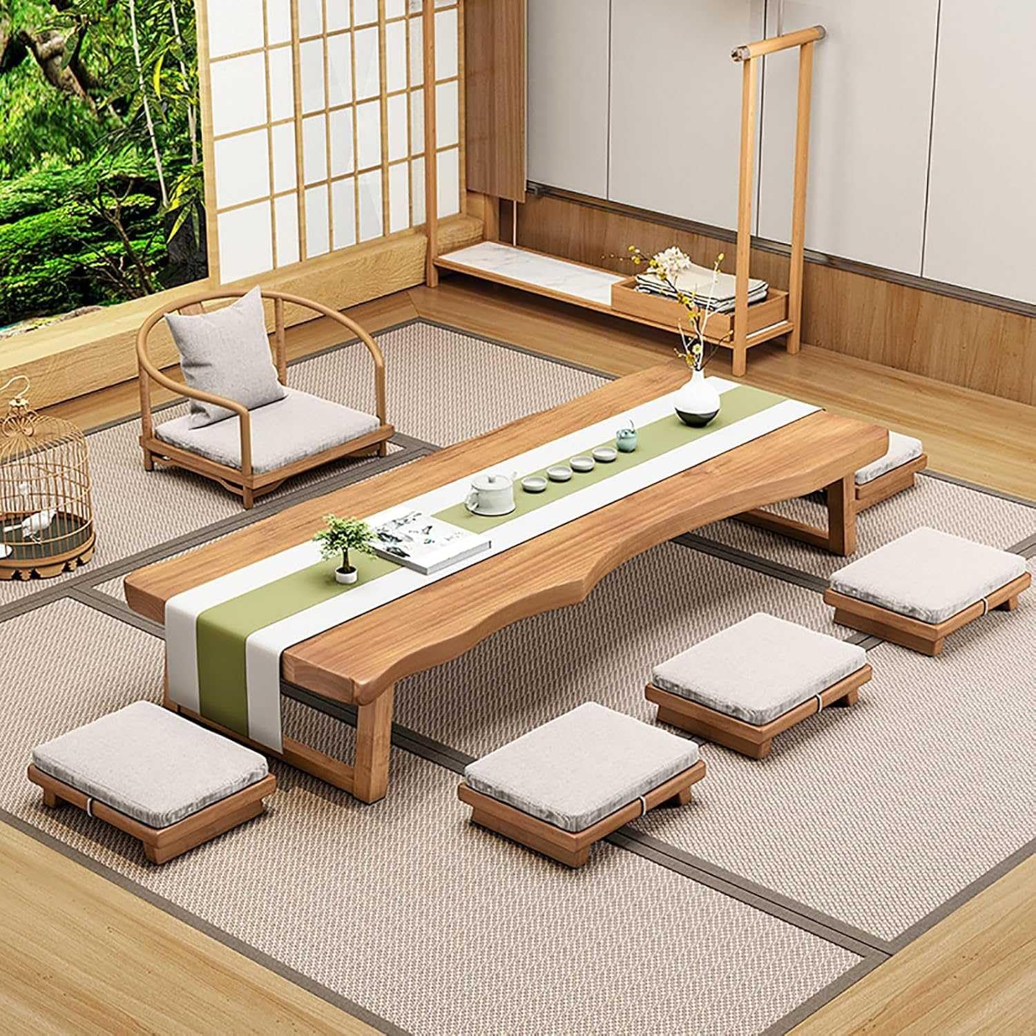 Table basse rectangulaire bois massif japonais style tatami bas pour sol