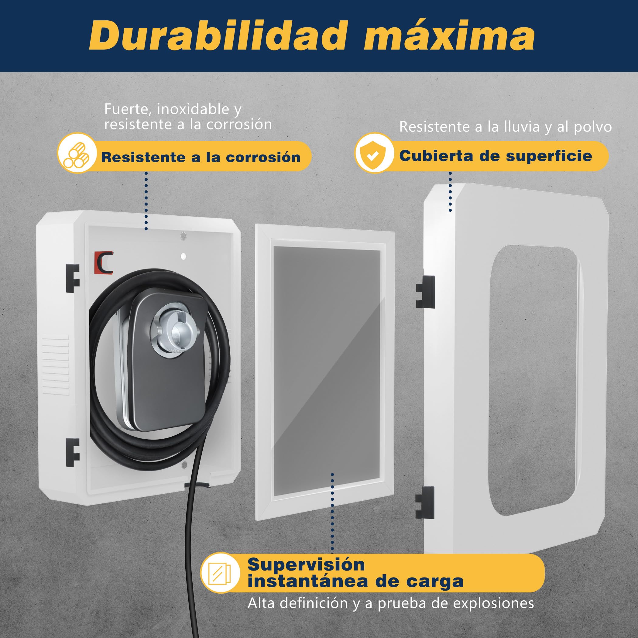 Caja de Protección de Pared para Tesla Wall Connector Gen 3 – Resistente a la Lluvia, con Cerradura, Ventana y Ventilación – Caja Exterior para Cargador de Coche Eléctrico，Blanca