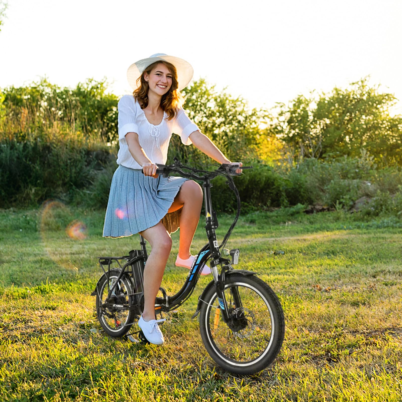 E-Bike Klapprad 20“ Elektrofahrrad, Aluminium, mit 250w Motor 36V 13Ah Li-Ion Akku, Reichweite bis zu 100km, 7 Gang, E-citybike, 22kg (White)