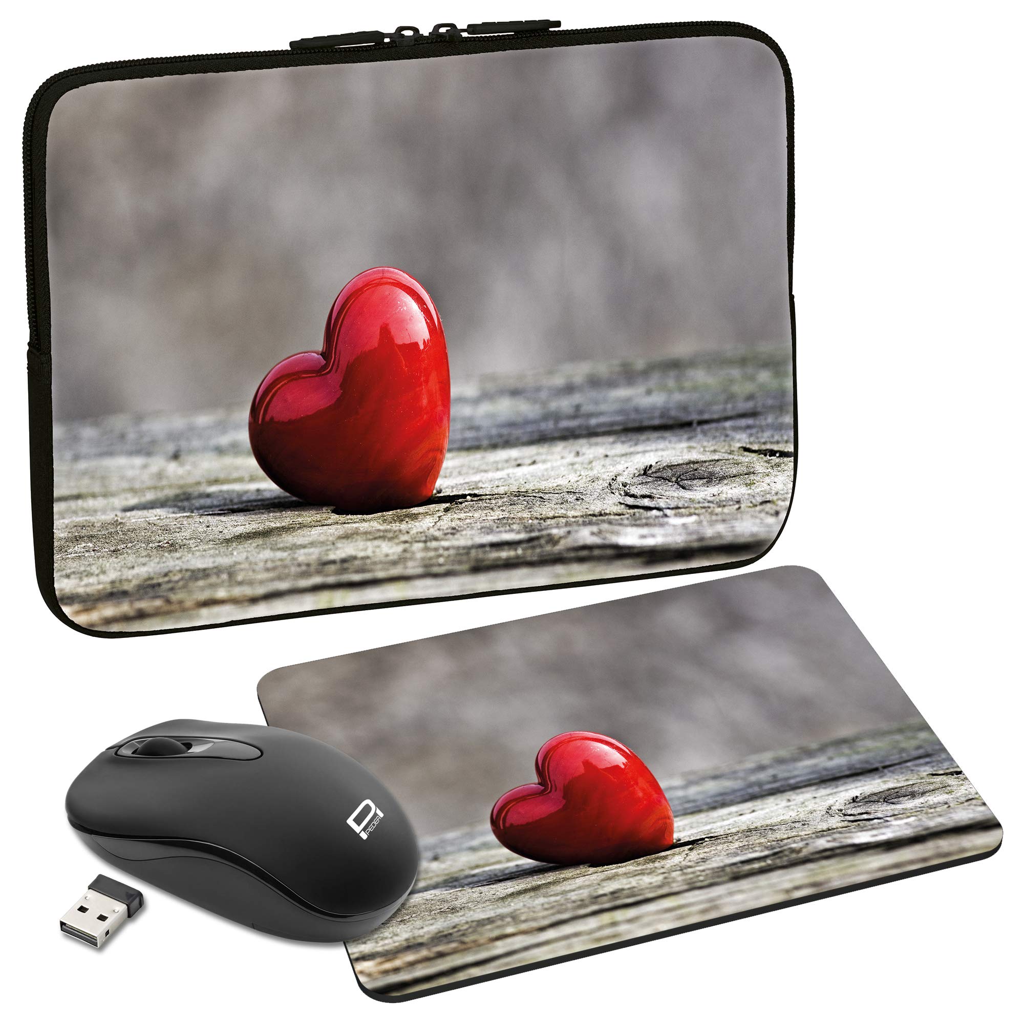 Funda de portátil 13.3 pulgadas con ratón inalámbrico y alfombrilla diseño del Amor PEDEA Set 8