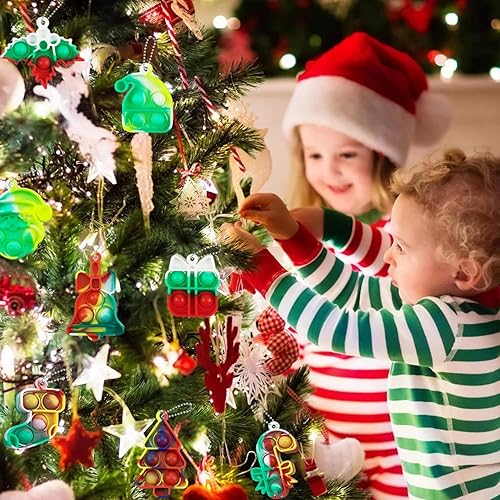 Miniatura 5 de Paquete de 32 juguetes para ansiedad de Navidad, recuerdos de fiesta, rellenos de calcetines de Navidad, juguetes de llavero para reventar, juguetes