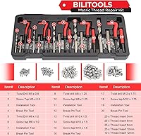Vista 2 de BILITOOLS Kit de reparación de roscas helicoidales métricas, 131 piezas HSS Drill Heli Coil Kit de reparación M5 M6 M8 M10 M12
