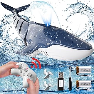 2.4Ghz Remote Control Whale Shark Toys for Boys Kids, 1:18 Scale High Simulation Whale Shark for Pool, Electric RC Whale Shark Fish Toys with Light & Spray Water Function for 4 5 6 7 8 9 Year olds Kid