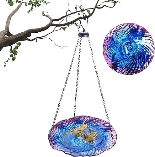 Bañera colgante para pájaros para jardín, comedero de agua para pájaros silvestres al aire libre, baños colgantes de vidrio para pájaros de 10.5