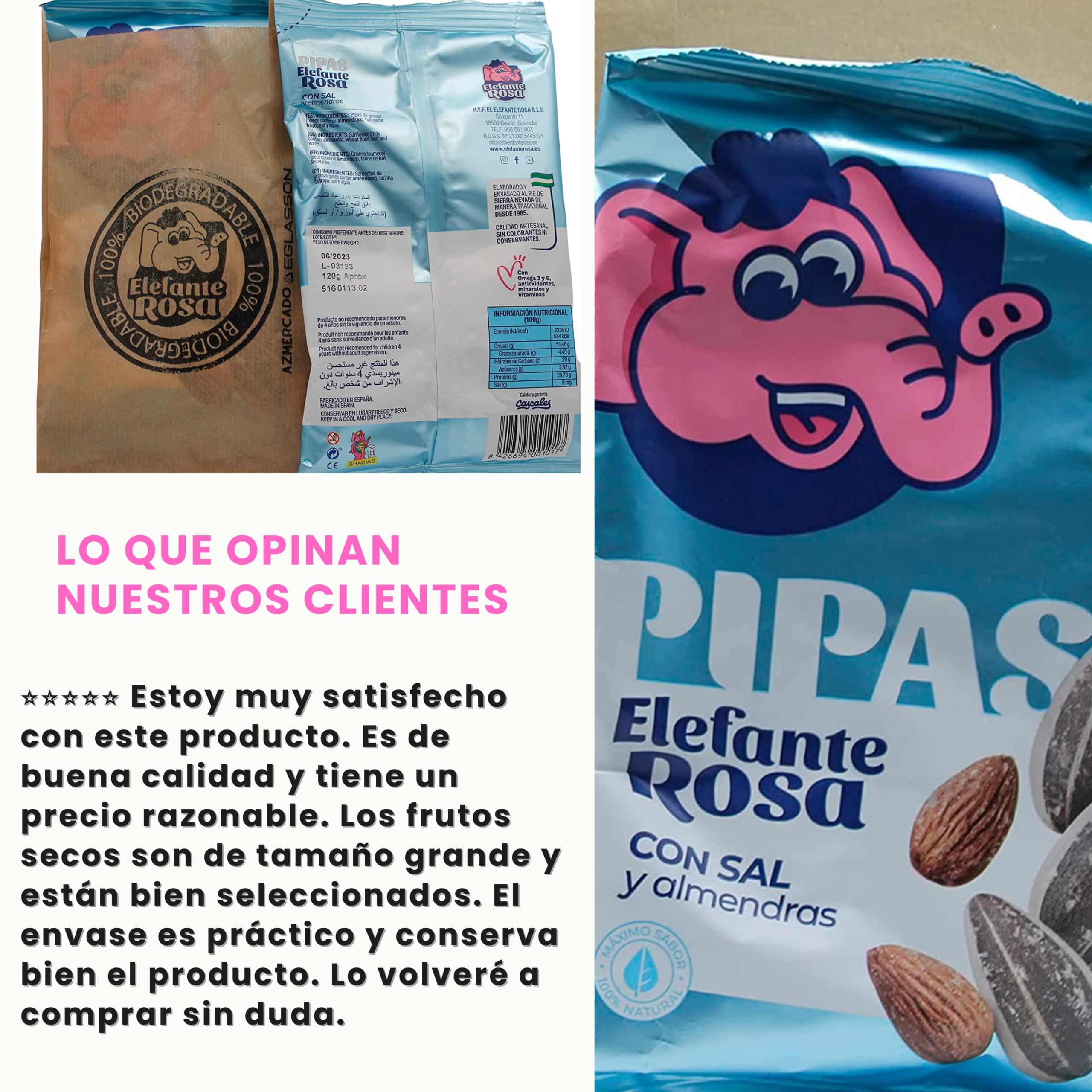 El Elefante Rosa Pack Especial 19 Bolsas Pipas Girasol Revoltillo Frutos Secos Almendras Tostadas Aperitivo