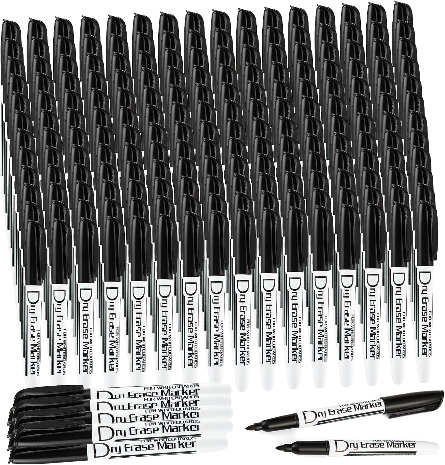 Volcanics Black Dry Erase Markers Bulk Pack - 200 Fine Tip Whiteboard Markers, Low Odor, Quick Dry, Ideal for Office, Classroom, Business, Meeting Room & Warehouse Use