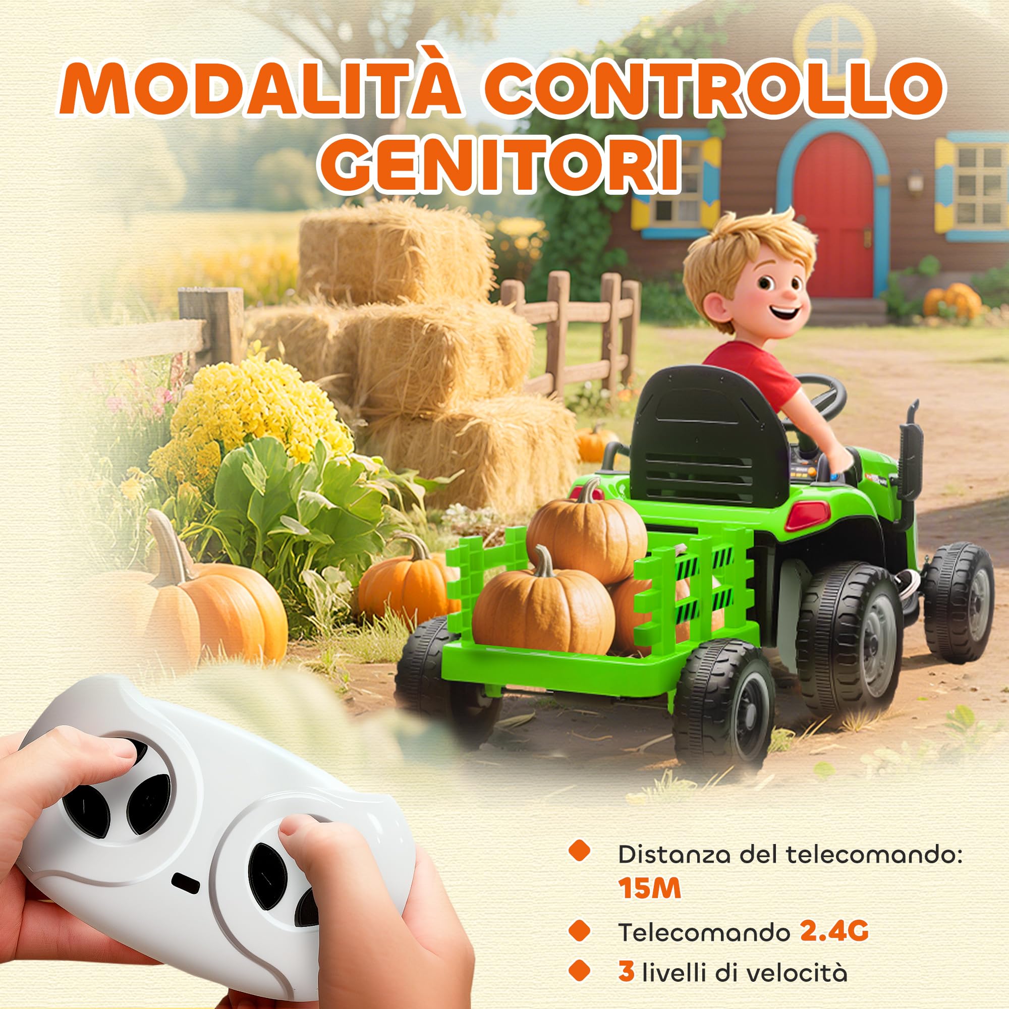 AIYAPLAY 2 in 1 Trattore Elettrico per Bambini 3-8 Anni 12V con Rimorchio Staccabile, Auto Elettrica Cavalcabile per Bambini con Telecomando, Cintura di Sicurezza, Musica, Luci LED e Clacson, Verde