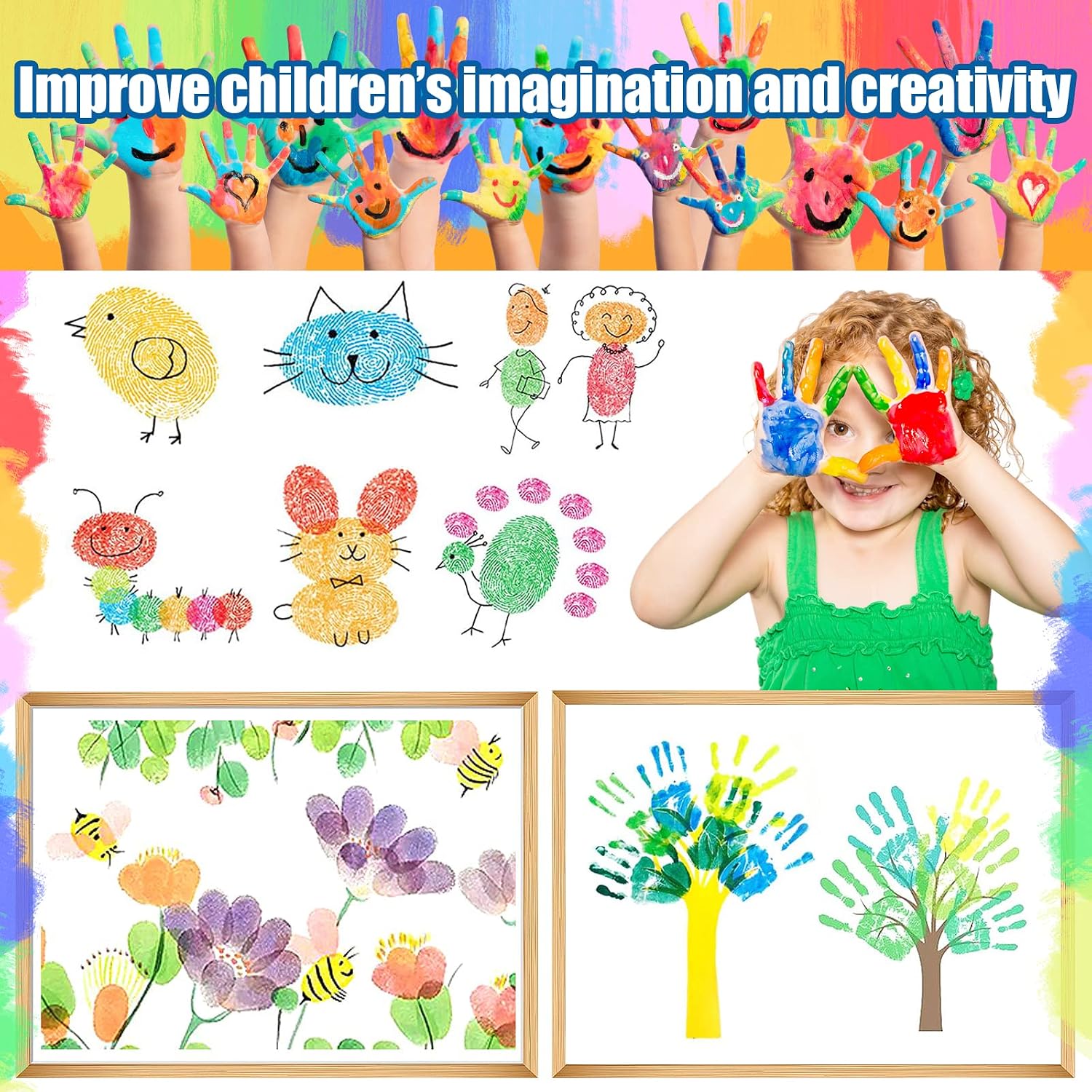 Large Craft Ink Pads - 12 Colors 7*8in Hexagon Rainbow DIY Fingerprint Ink Pad Stamps Partner Washable Color Painting Card Making Stamp Pad for Kids Rubber Stamp Crafting Paper Wood Fabric Scrapbook