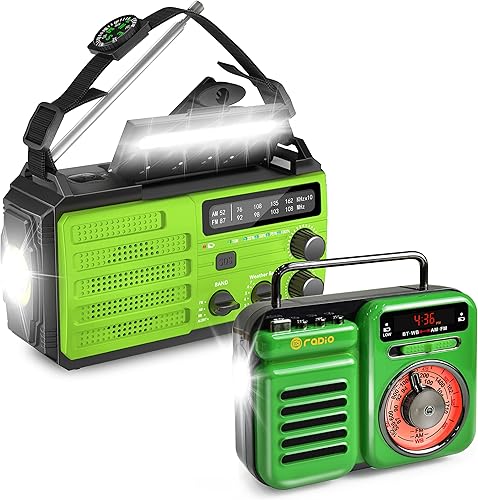 Lo más nuevo de 2022 Radio de manivela de emergencia radio de alerta meteorológica AM FM NOAA cargador de teléfono con linterna súper brillante