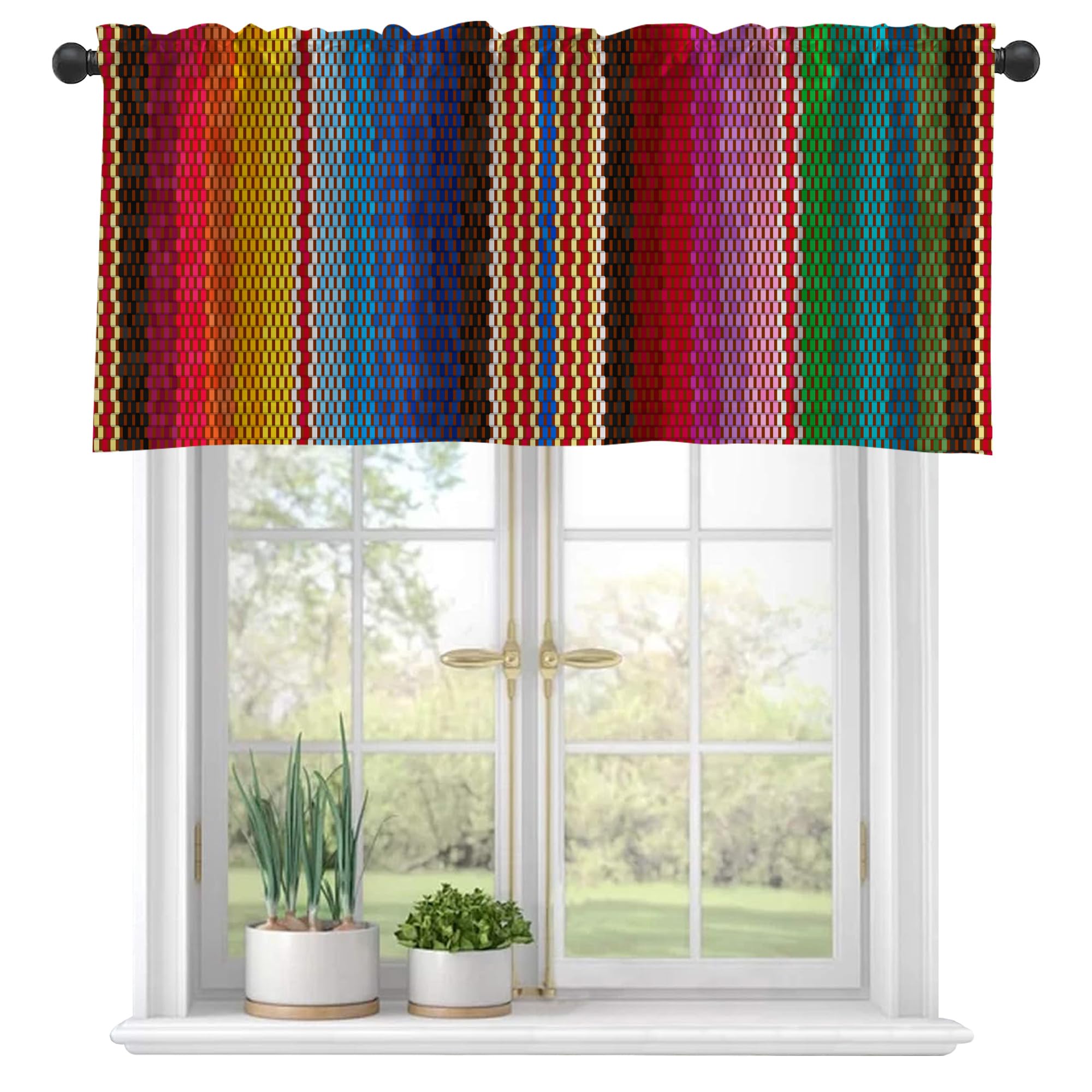 Eflxamz Valances Curtains for Windows, Colorful Stripes Semi Sheer Curtain Valances, Rod Pocket Short Window Treatment Light Filtering Decor Valances
