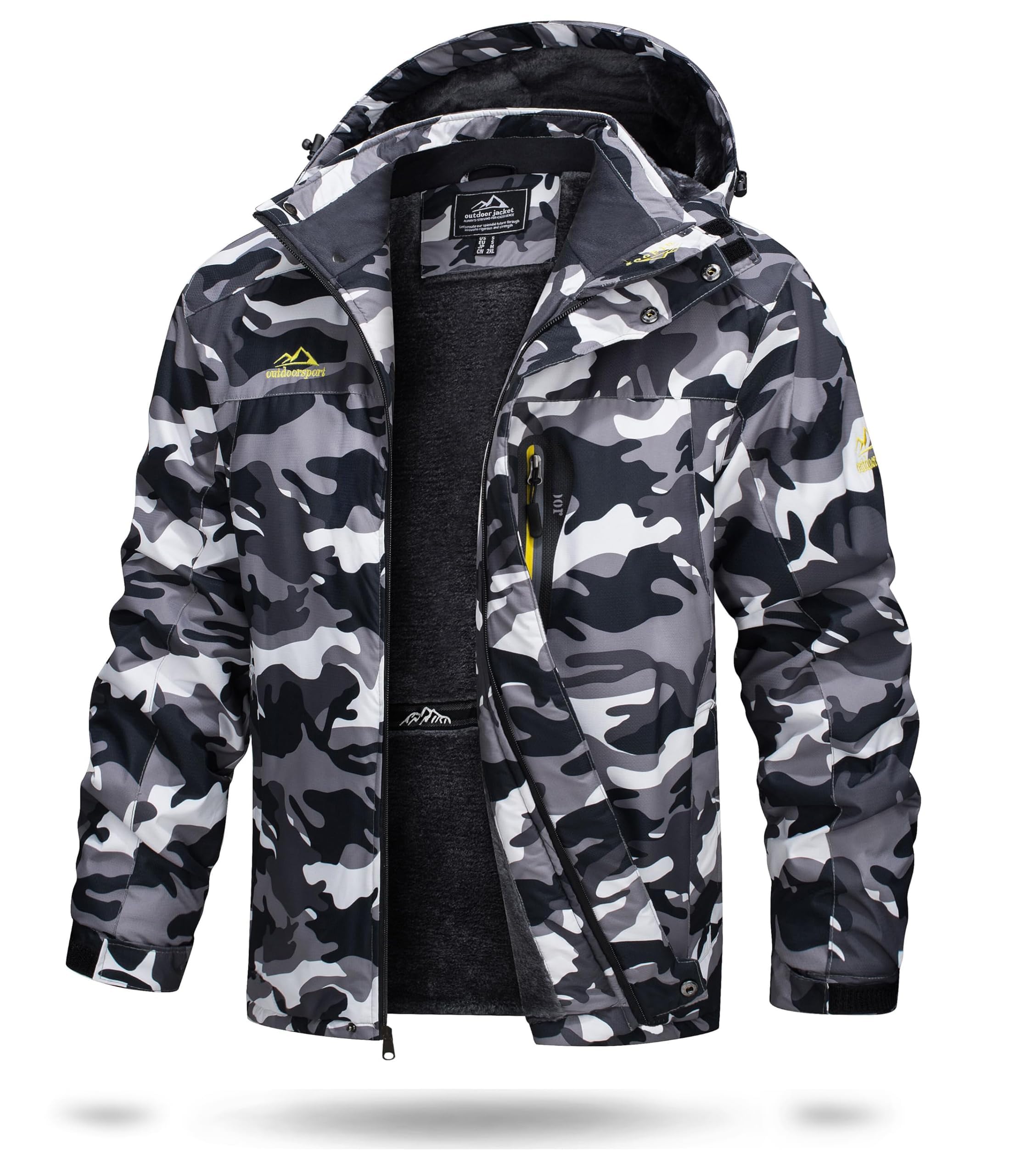 TACVASEN Herren Warme Skijacke Gefütterte Winterjacke Wasserabweisende Funktionsjacke mit Abnehmbarer Kapuzen