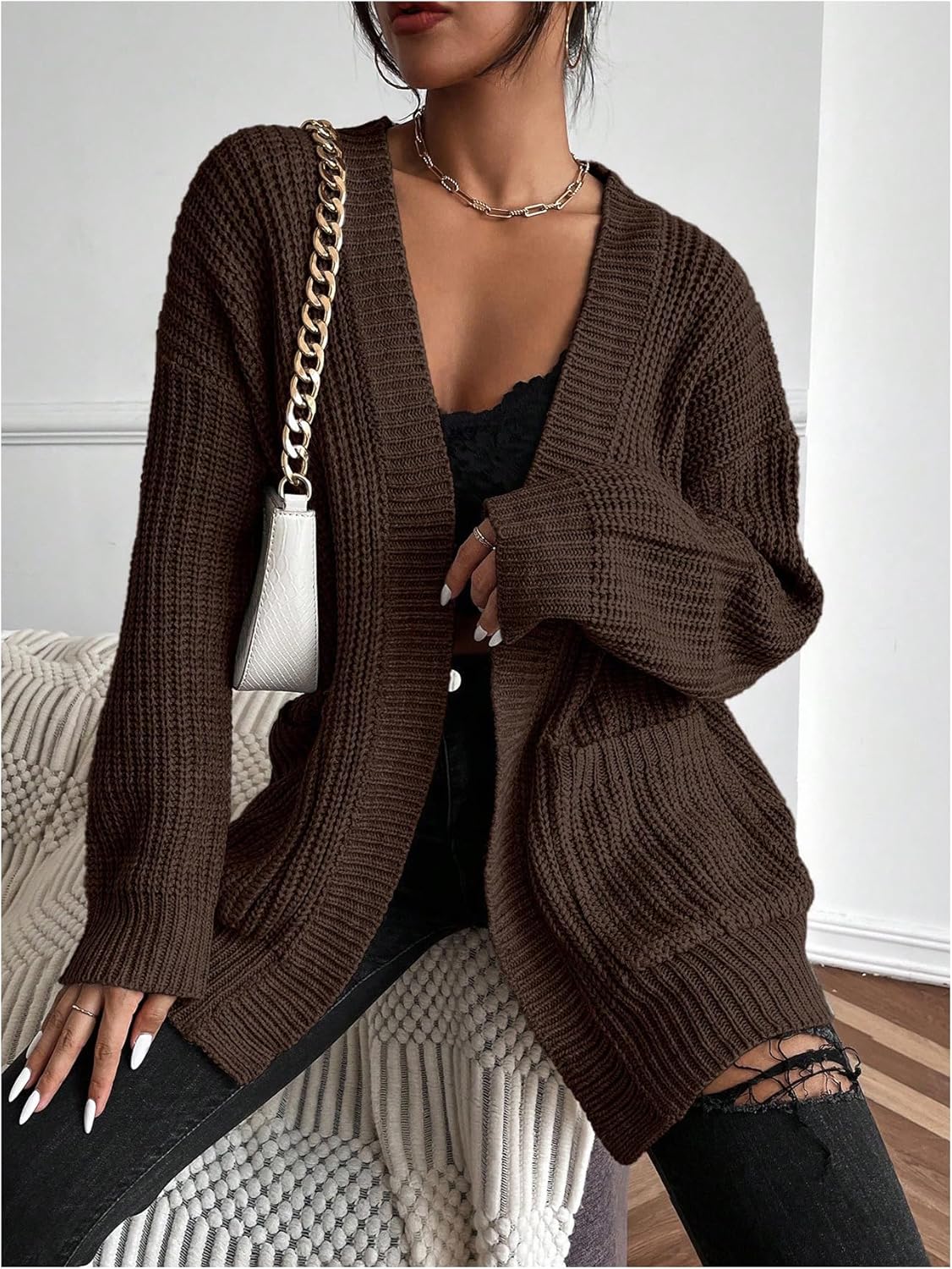 SOLY HUX Women's Open Front Oversized Cardigan Sweater Long Sleeve Casual Outerwear with Pockets - Image 4