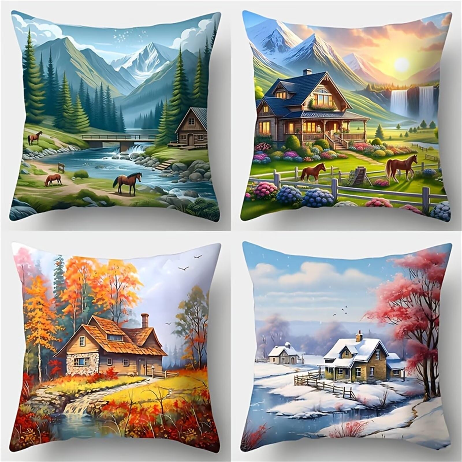 QiHon Farm Animals Cushion Covers 30x30 cm Set of 4, Decorative Throw Pillow Cases, 12x12 inch Square Linen Pillowcases for Sofa Living Room Bedroo