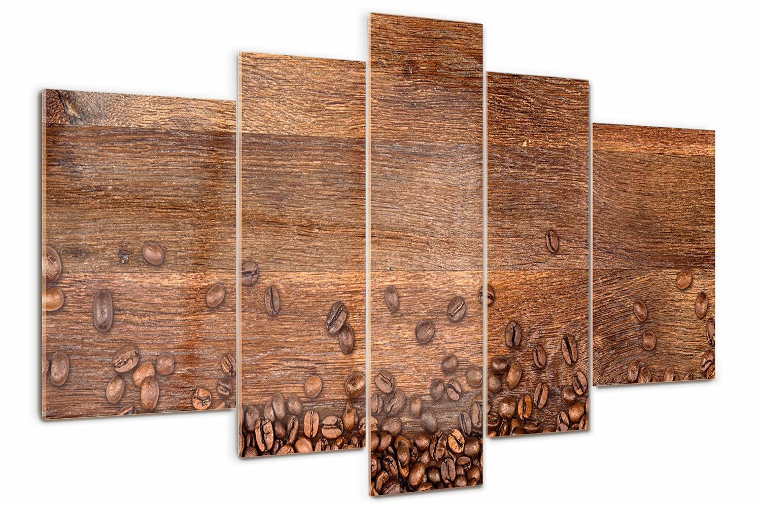 Tableau sur Verre 5 pièces 170x100 cm : Impression Grains de Café pour Décoration Cuisine