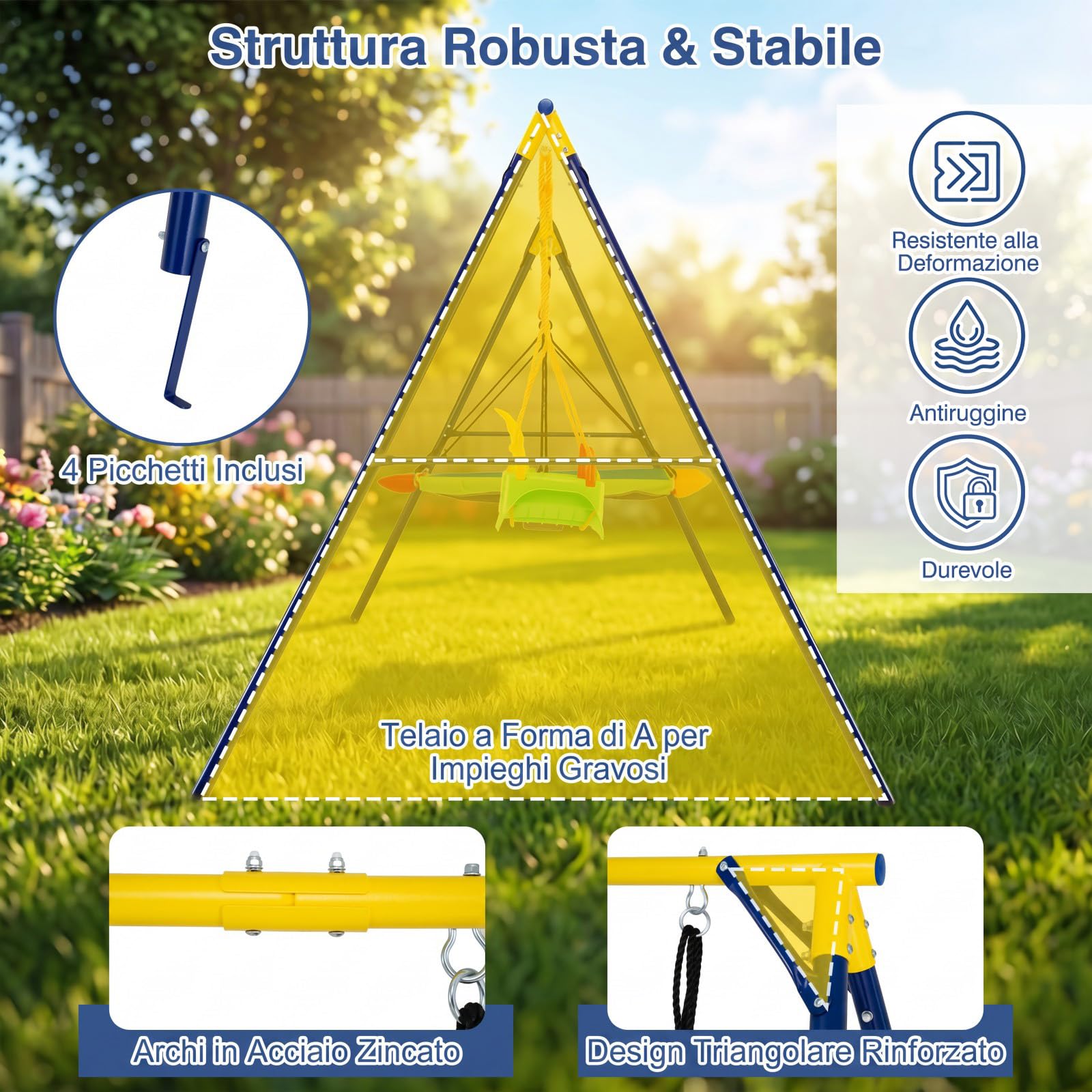 COSTWAY Set di Altalene da Interno e da Esterno, 3 in 1 Altalena da Giardino per Bambini, Corde Regolabili, per Giardino e Parco, Portata 300 kg